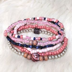 Handmade 6 Beaded Bracelets 6.5"-7"
